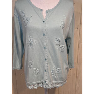 Teddi Vintage Light Blue Crocheted Faux Cardigan Large
